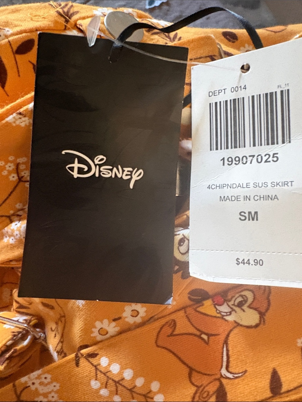 Disney Mustard Yellow Chip 'n' Dale Suspender and Silver Button Dress/Skirt
